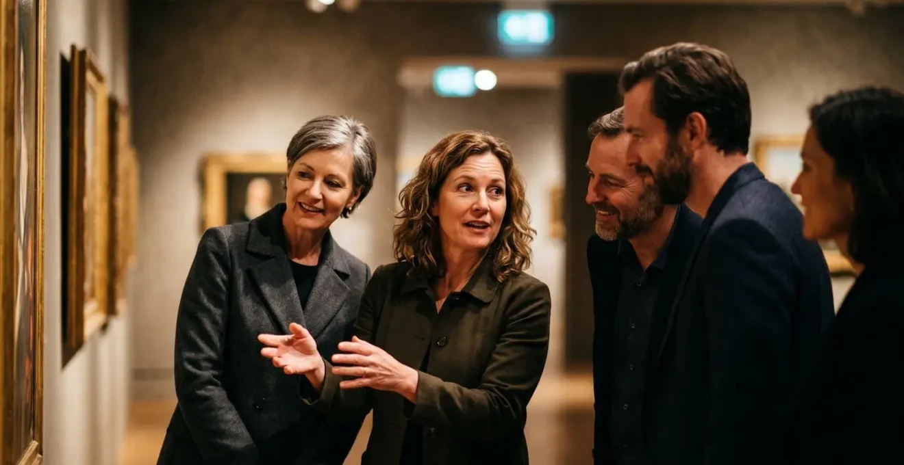Private curator-led tour in a contemporary art gallery for a small group of patrons.