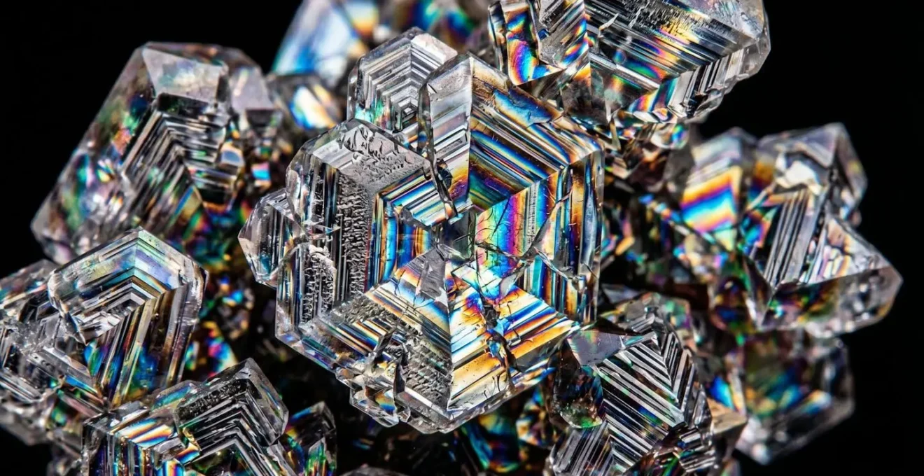 Extreme close-up of crystalline structures showing unique patterns from algorithmic generation