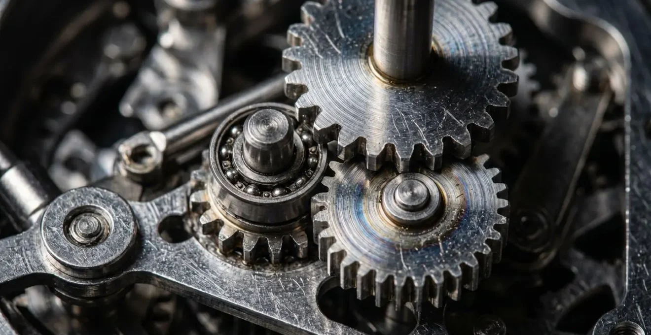 Extreme close-up of precision-engineered kinetic sculpture components