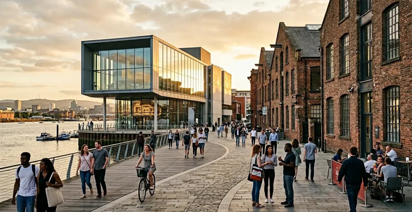 Modern glass gallery beside historical architecture showing cultural transformation of UK city