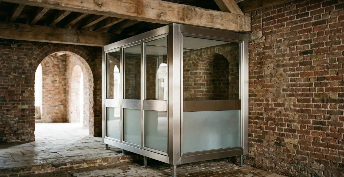 Victorian civic building interior showing sensitive integration of modern multimedia technology infrastructure
