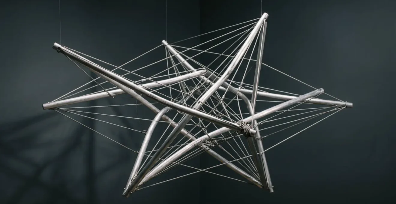 Kinetic sculpture support structure showing weight distribution patterns