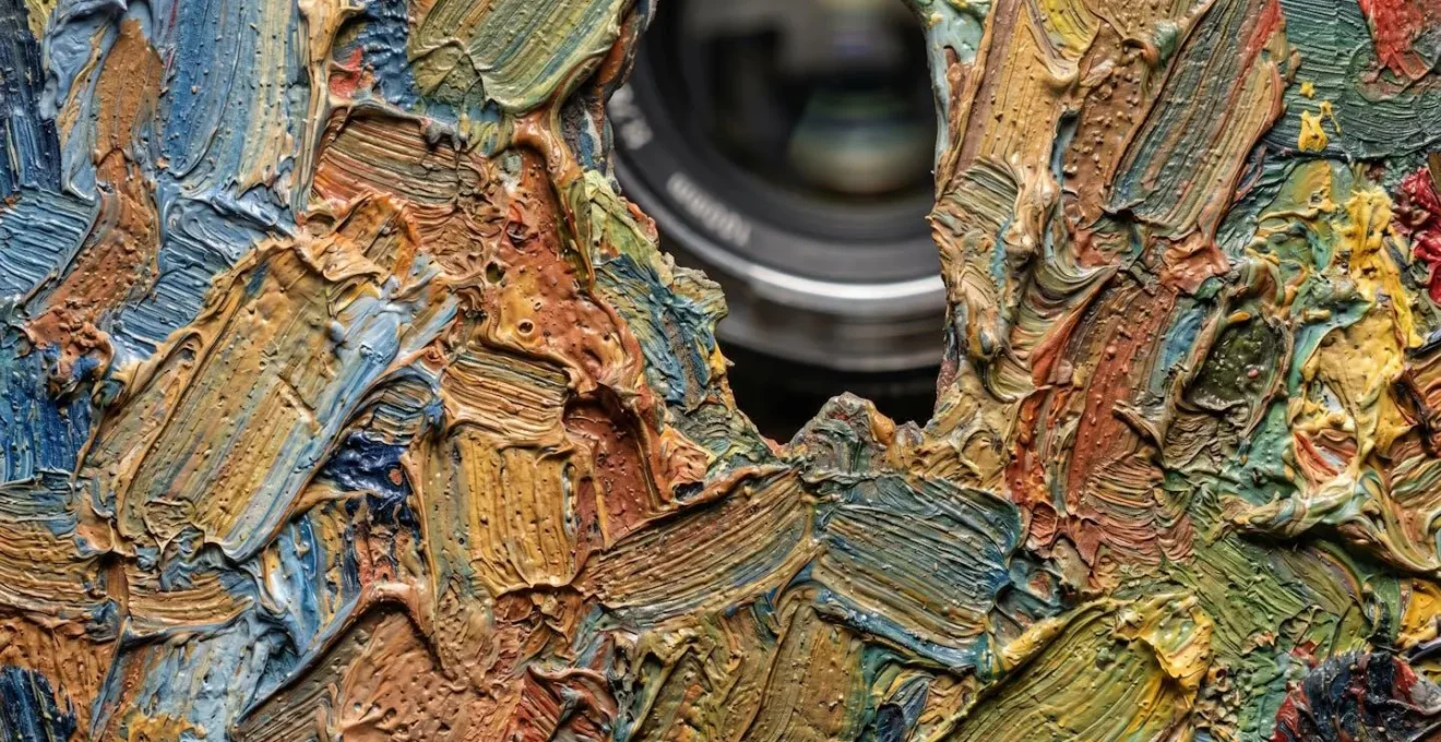 Extreme close-up of artwork surface texture being examined for authentication